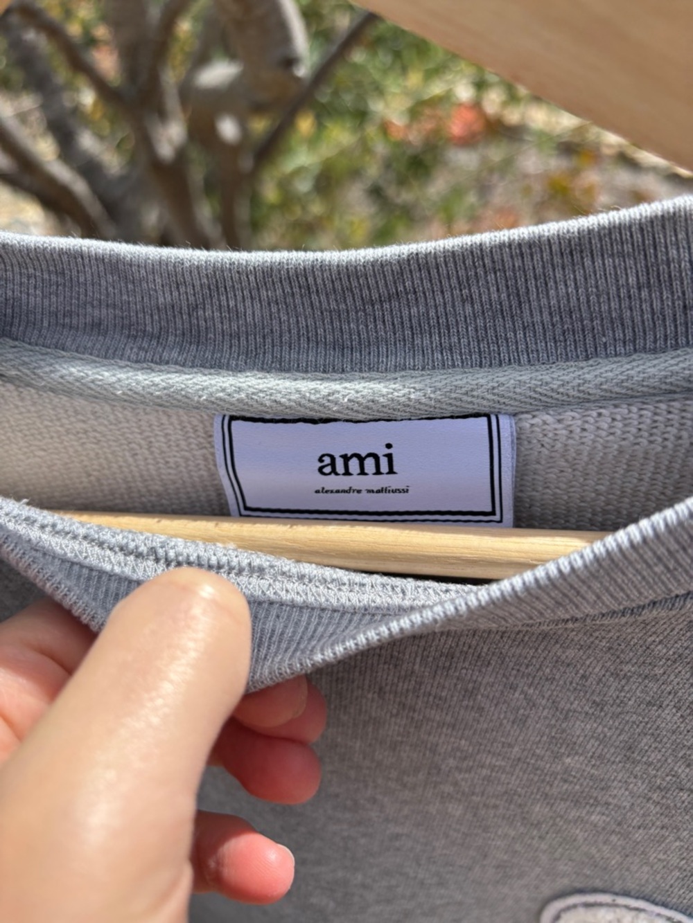 Ami Unisex Light Gray Crewneck Sweatshirt with Heart 'A' Patch - Picture 3 of 6
